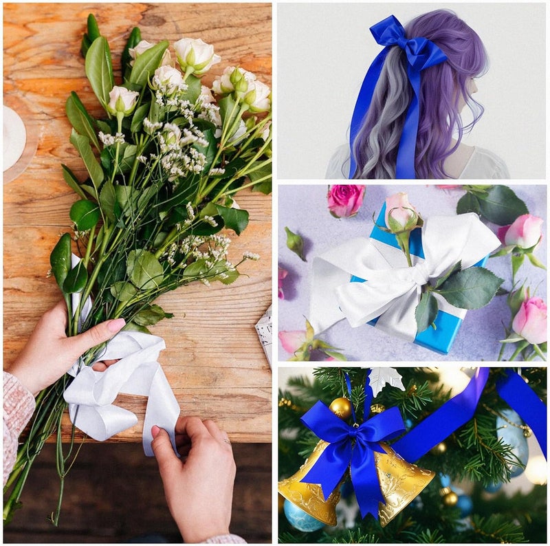 Flezoo 25 Yards Blue Satin Ribbon 1 1/2inch, Single Face Polyester Silk Fabric Hair String Ribbon for Craft, Flower Bouquets, Gift Wrapping, Wedding, Bow Making and Valentines Decoration - Image 5